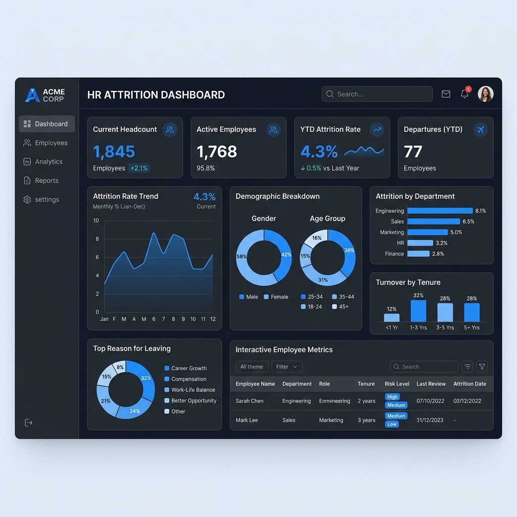 HR Attrition Dashboard Mockup